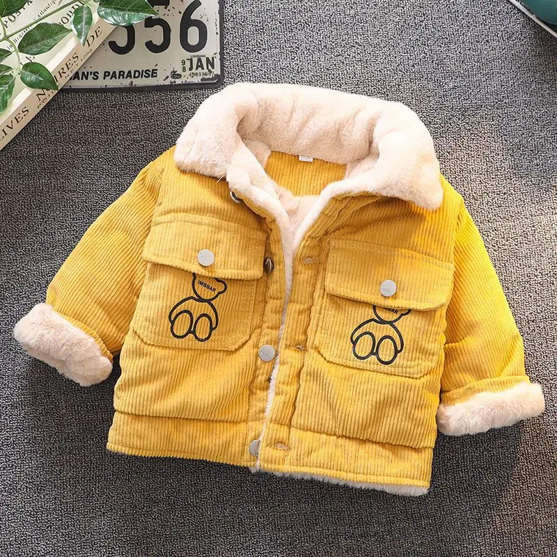 Autumn Winter Kids Thicken Plush Jackets Coat Cotton Padded Clothes Infant Warm Corduroy Outerwear Toddler Thick Clothes kids jackets