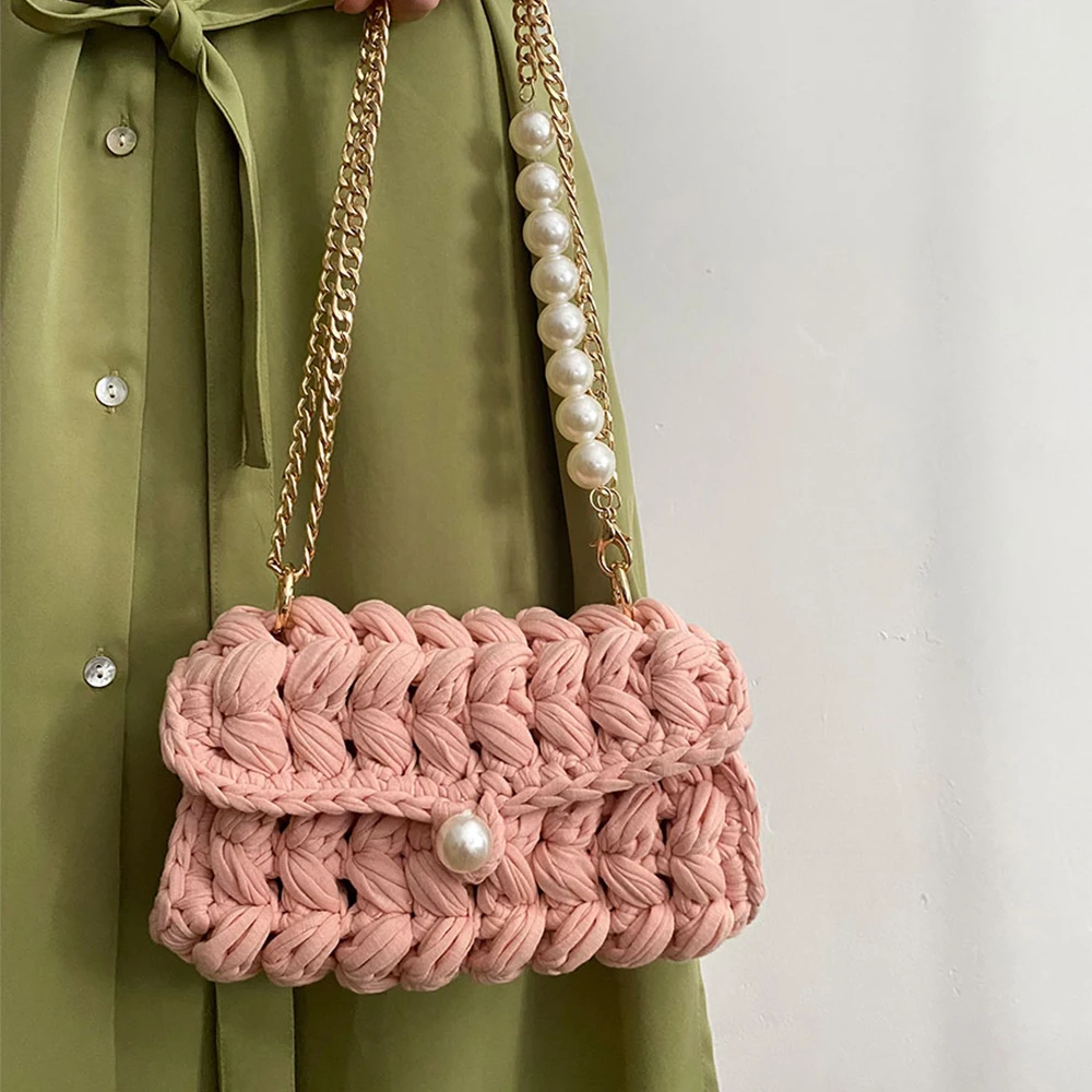 Ynport Crefreak Borsa a Tracolla Grande in Maglia di Cotone all'uncinetto da Donna Borsa a Tracolla in Maglia Borsa a Rete da Viaggio Borsa a Rete con Manico Superiore,Bianco