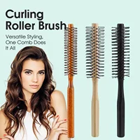 Manche en bois dents en Nylon brosse circulaire peigne à rouleau bouclé racine de cheveux moelleux cheveux raides peigne multifonctionnel pour hommes et femmes 2
