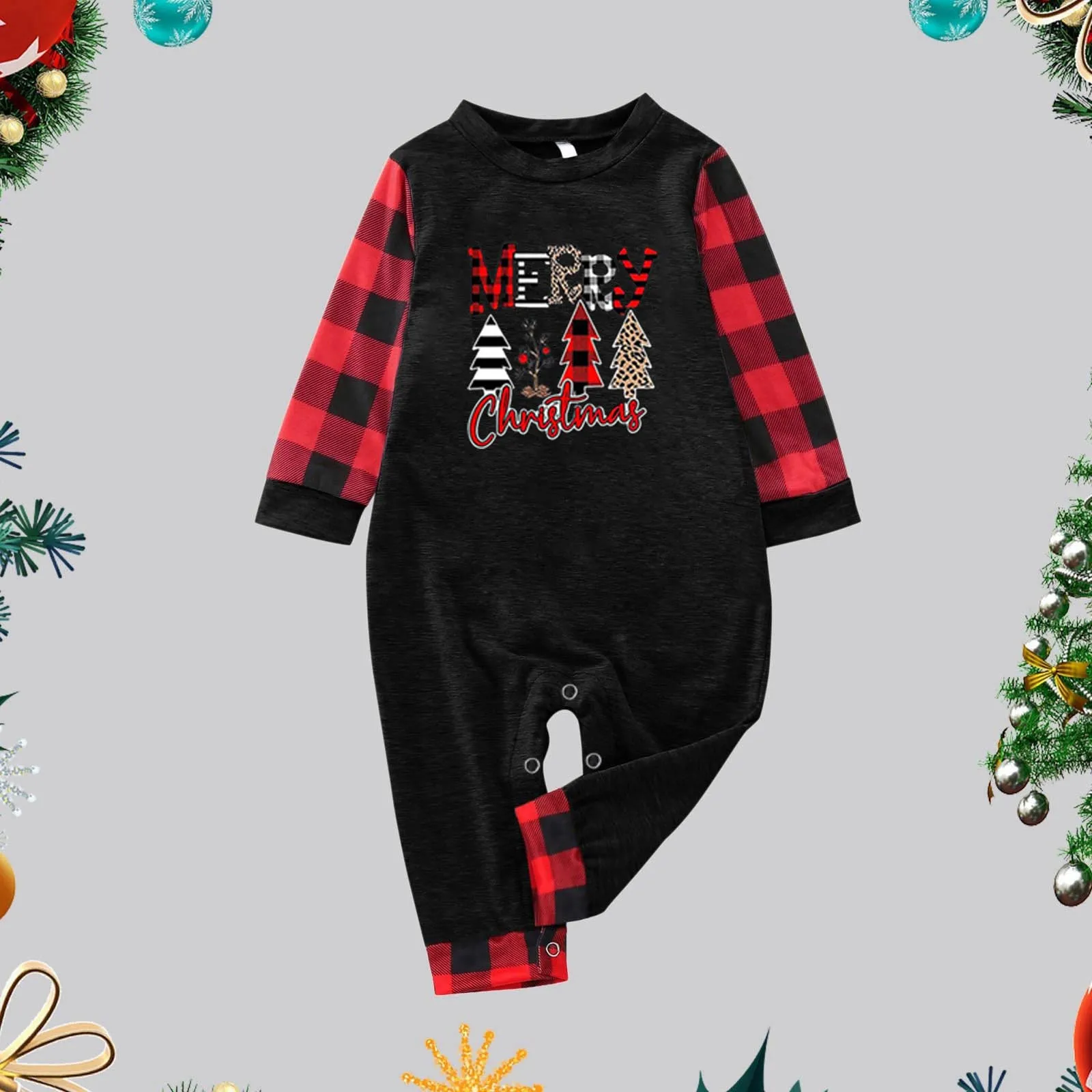 thumbnail image 2 of Conjunto de pijamas familiares de manga larga con estampado de cabeza de ciervo a cuadros y bonitos diseños navideños para bebés 2024, 2 of 5