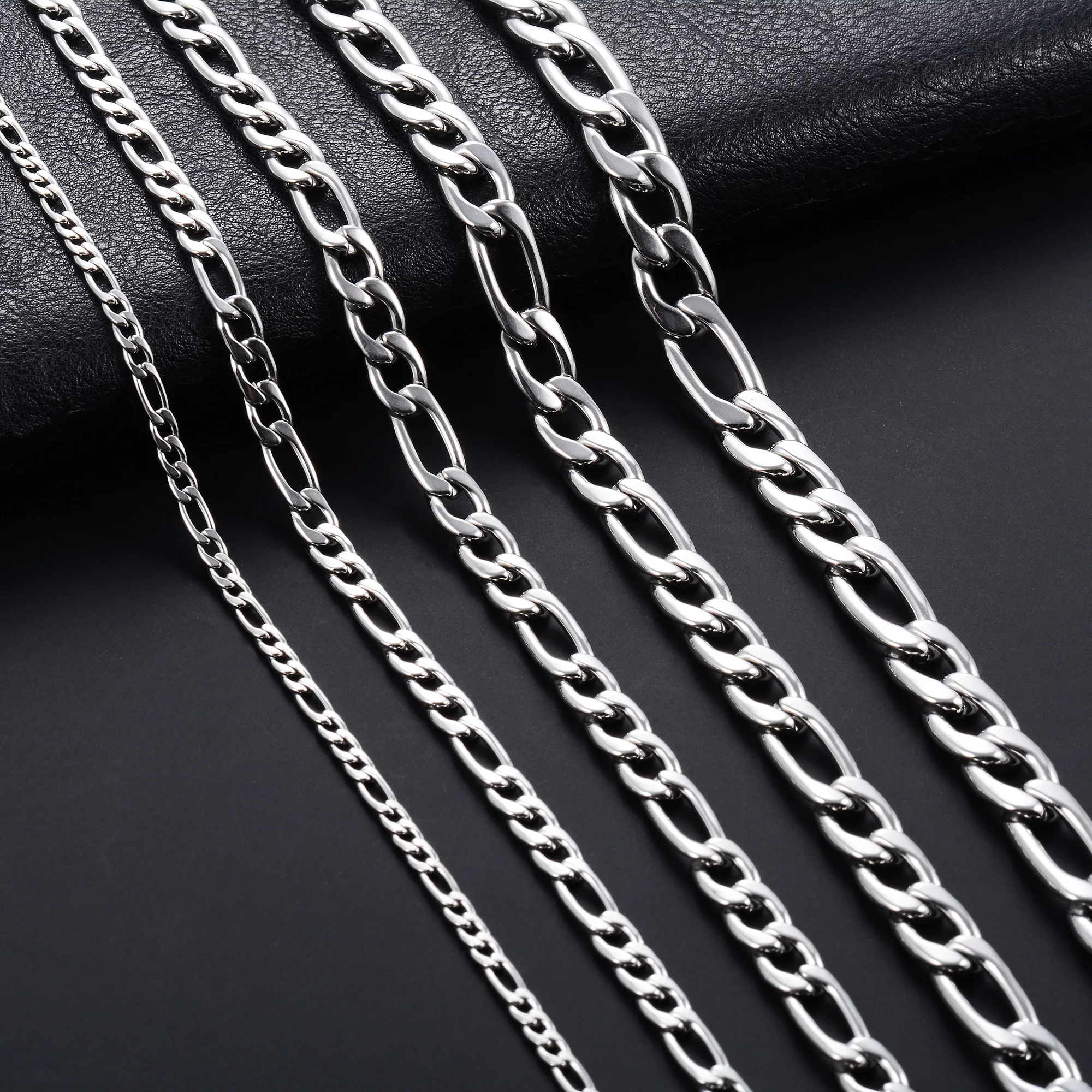 3-11.5mm Men's Stainless Steel Link Figaro Chain Necklace for Women Punk Boy Silver Color Choker Metal Jewelry Accessories Gift 5
