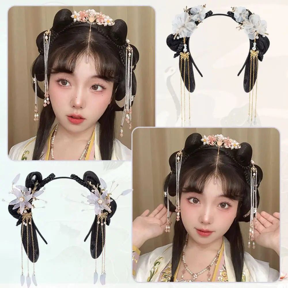 

Retro Chinese Ancient Hairpin Wig Cute Natural Black Headgear Hanfu Wig Retro Hair Chignon