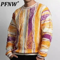 PFNW High Quality Pullover Knit Sweater Bittersweet Pattern Three-dimensional Wave Color Collision Ethnic Style Sweaters 12C1474 1