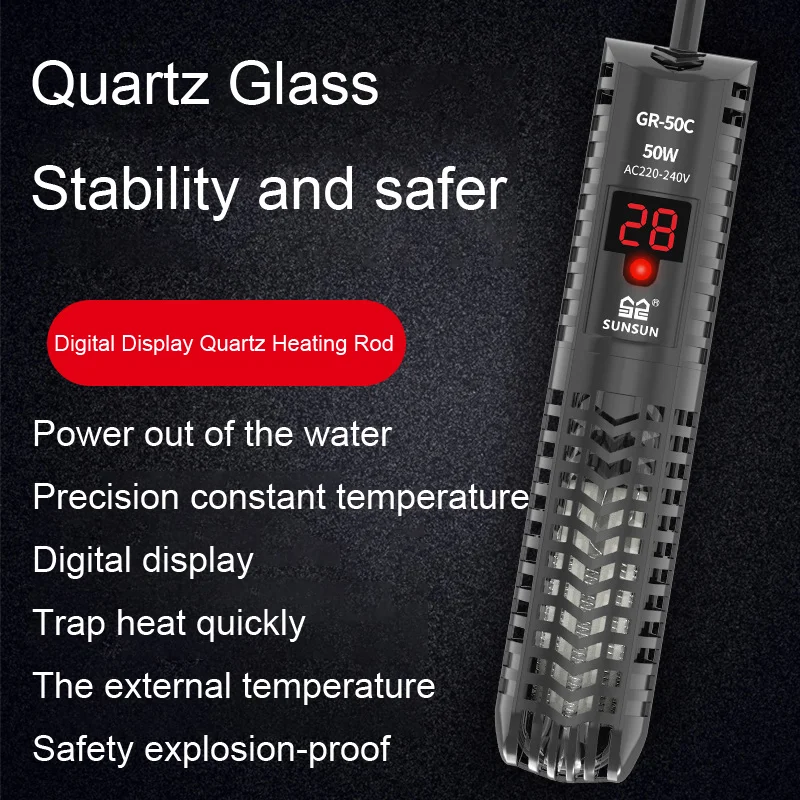 Aquarium Submersible Heater Fish Tank Quartz Glass LCD Display 220V Digital Heating Rod Constant Temperature Control 100W 200W aquarium heater