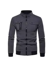  2022 New Men's Jacket Stand Collar Slim Fit Cardigan Cozy Zip Coat Slant Pocket Jacket 