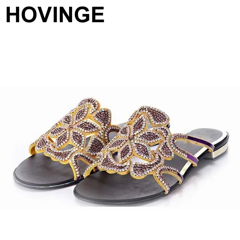

HOVINGE Women Sandals Cut-outs Fashion Ladies Summer Sexy Flowers Rhinestone Slippers