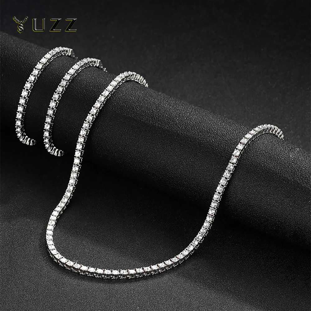 Hip Hop Iced Out Tennis Bracelet Necklace Men 4mm Tennis Chain Fashion Gold Color Jewelry Women Link 18/20inch Choker Wholesale