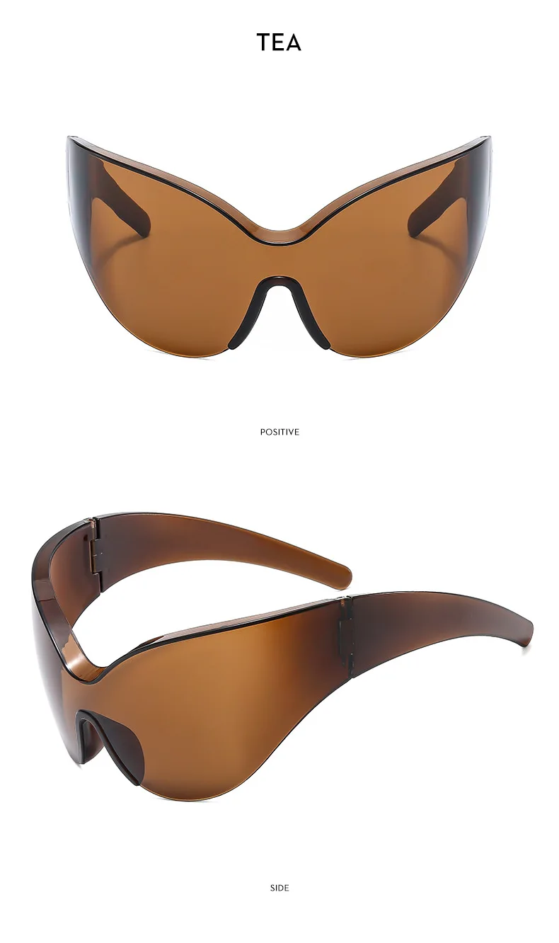 Concave Sunglasses  Genderful Anywear Unisex Women’s Men’s Grunge Y2K One Piece Women Vintage Luxury Brand Hip Hop Cat Eye Sun Glasses Fashion womens mens Trend Shades for man woman in tea brown