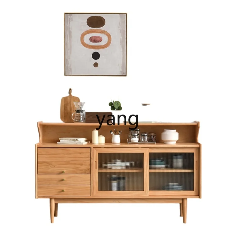 

LXL Solid Wood Sideboard Simple Living Room Glass Liquor Cabinet Small Apartment Side Cabinet Locker