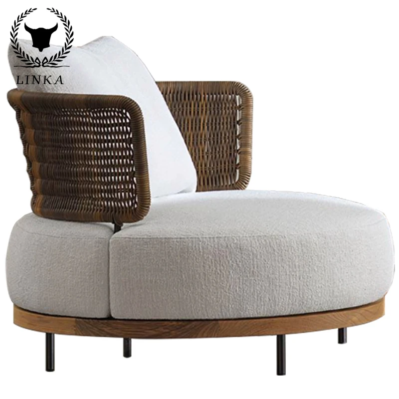 

Outdoor sofa rattan woven waterproof high-end hotel villa sunshine room courtyard balcony rattan wood leisure sofa garden chair