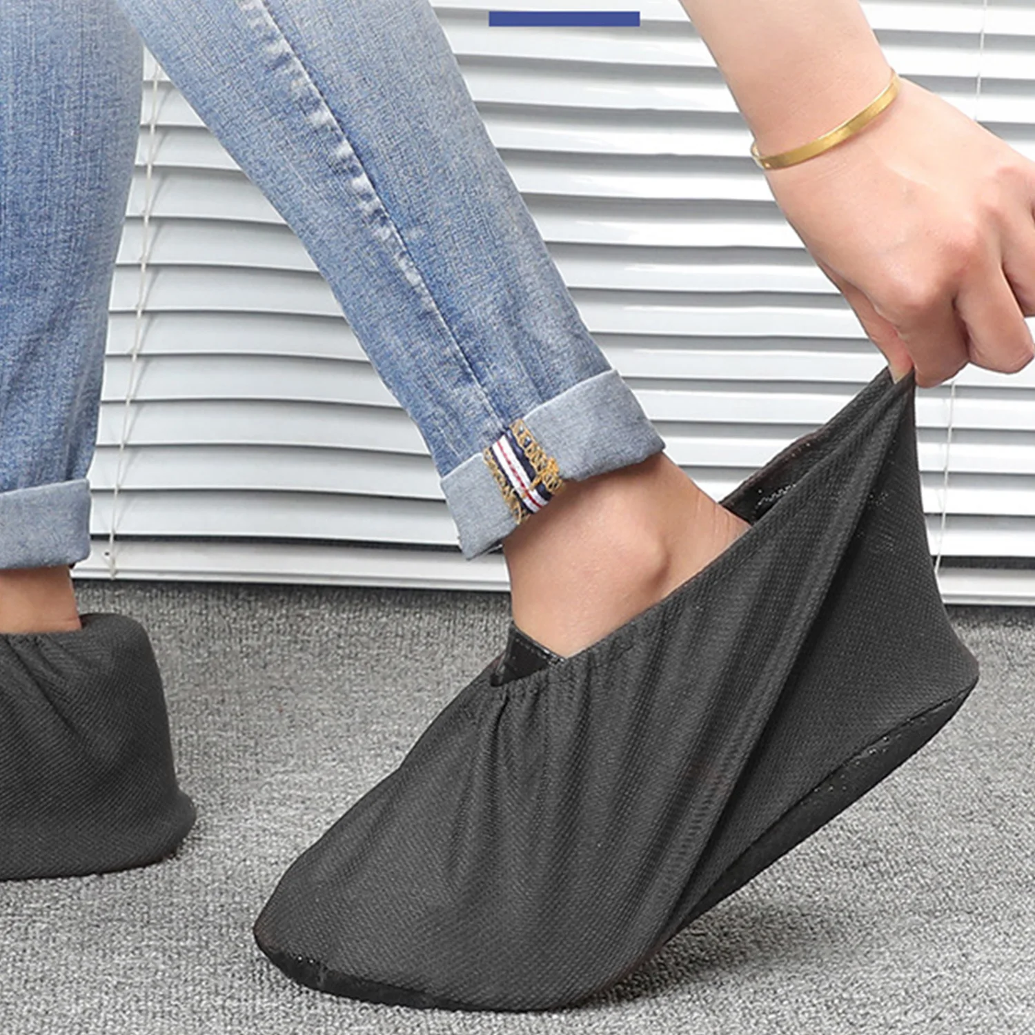 Black Shoe Covers Reusable Mesh Shoe Cover Adults EU 36-44 Household Thick Washable Shoes Covers Non-slip Guests Family Tools