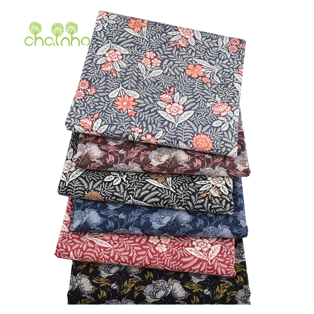 Chainho,Printed Plain Weave Poplin Cotton Fabric,DIY Sewing Quilting Material,Patchwork Cloth,Flower Series,4 Sizes,PCC130
