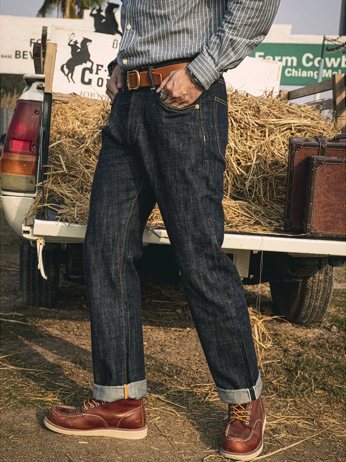 Red Tornado 710 Slim Straight Jeans Button Fly Heritage Style Selvedge Denim Pants 5