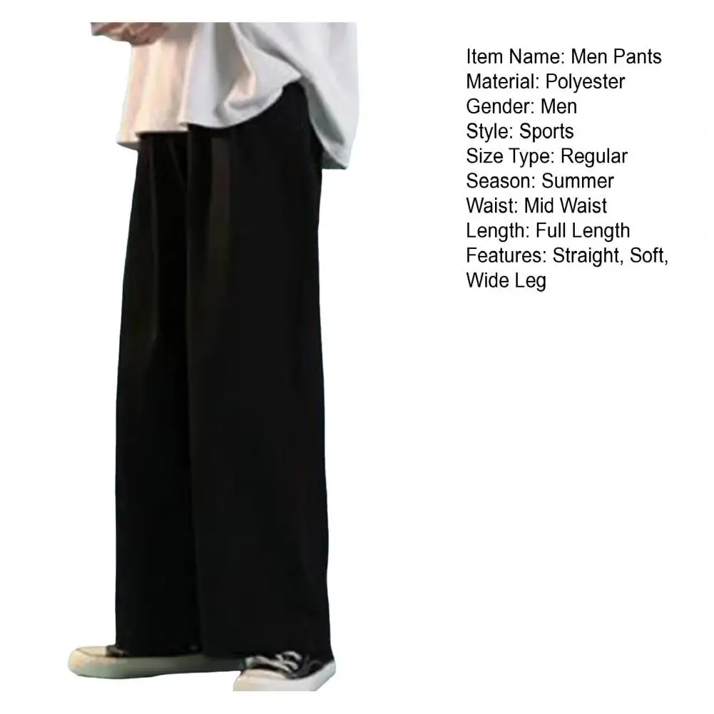 Description Picture 3 of itemMen Straight Pants Streetwear Men's Drawstring Sweatpants with Wide Leg Deep Crotch for Casual Sports Style Elastic Waist Loose
