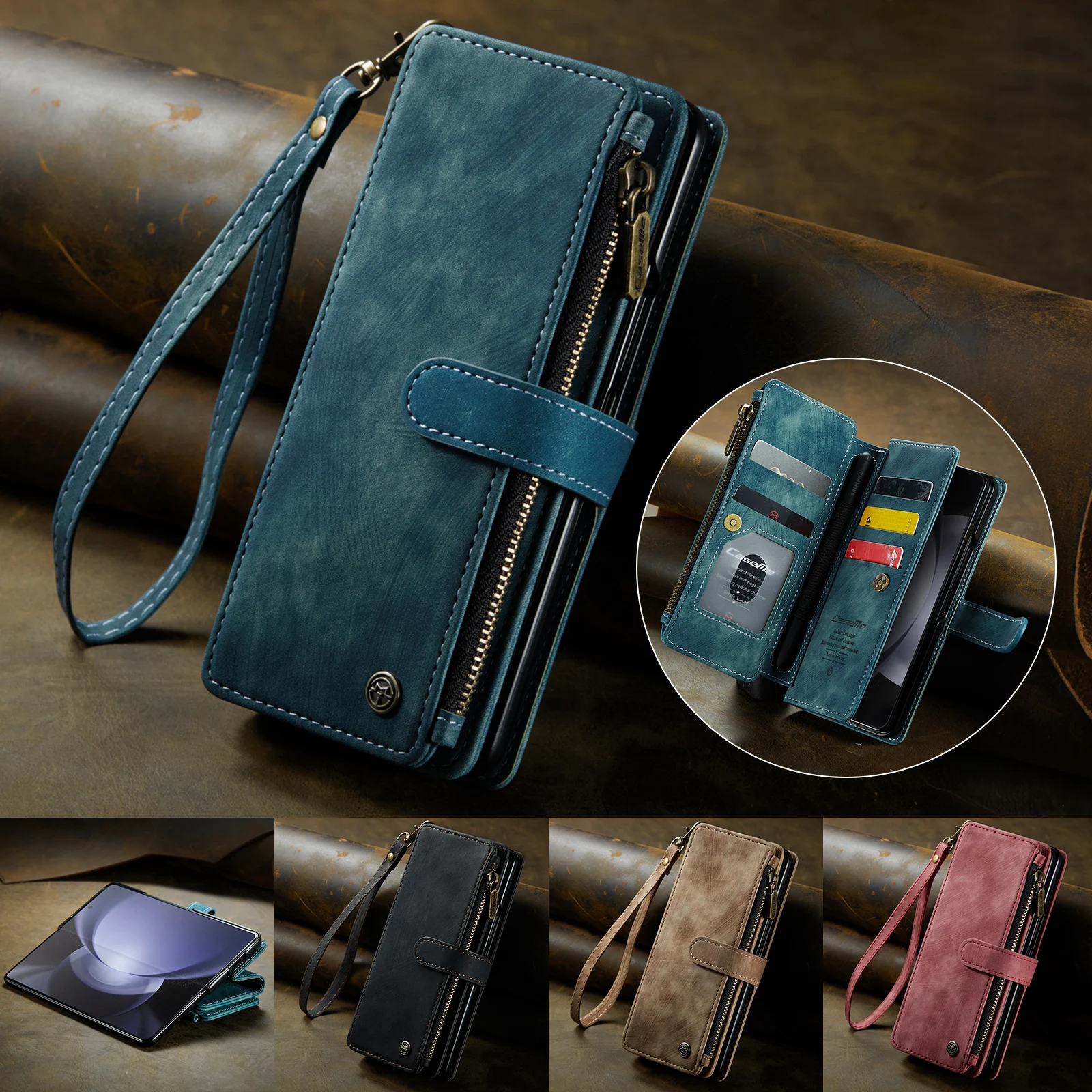 

Anti-Fall Full Body Leather Bag Case for Samsung Galaxy Z Fold 5 5G Fold4 Fold5 Fold 3 4 Fold3 Card Slot Protective Funda Capa