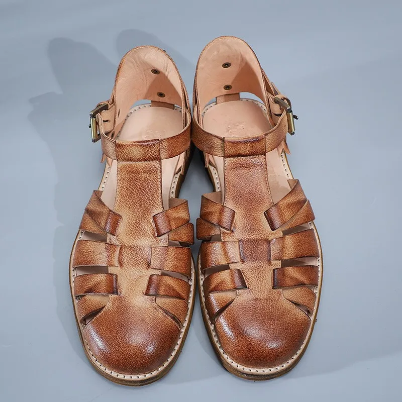 

Original Handmade Designer French Roman Men's Sandals Artificial Old Treatment Cowhide Leather Soft Bottom Casual Sandals