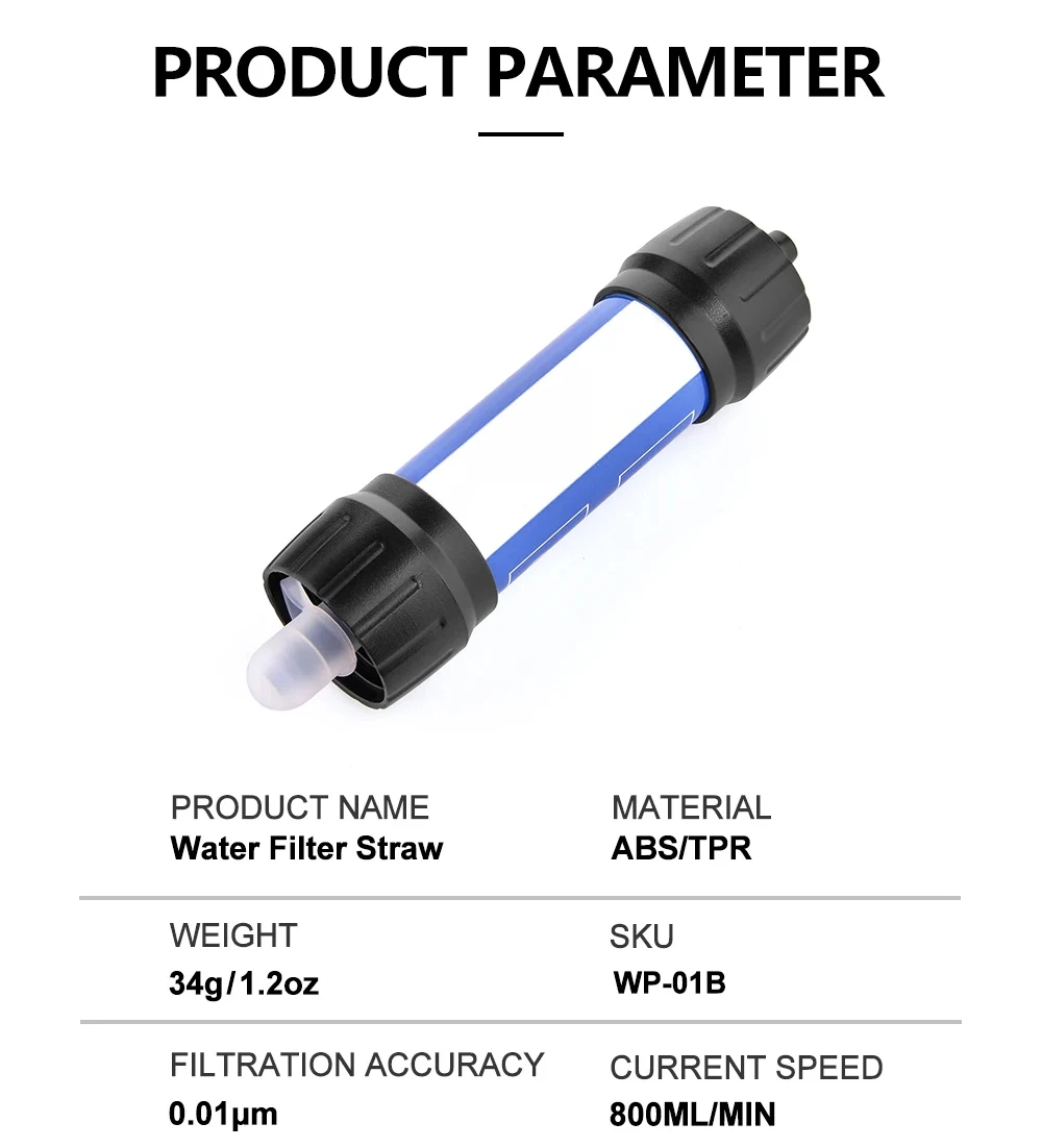 Reusable Straw Water Filter for Outdoor Camping Emergency Portable Water Filter with Medical-Grade Hollow Fiber Tech