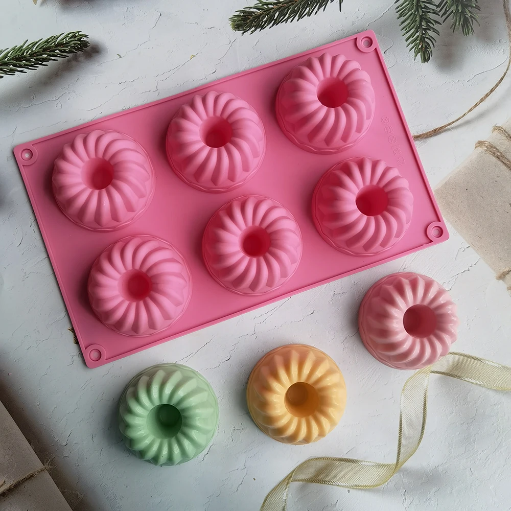 

6 even Savarin silicone cake mold vortex shape silicone baking mold manual soap mold chocolate doughnut tray muffin cup cake mol
