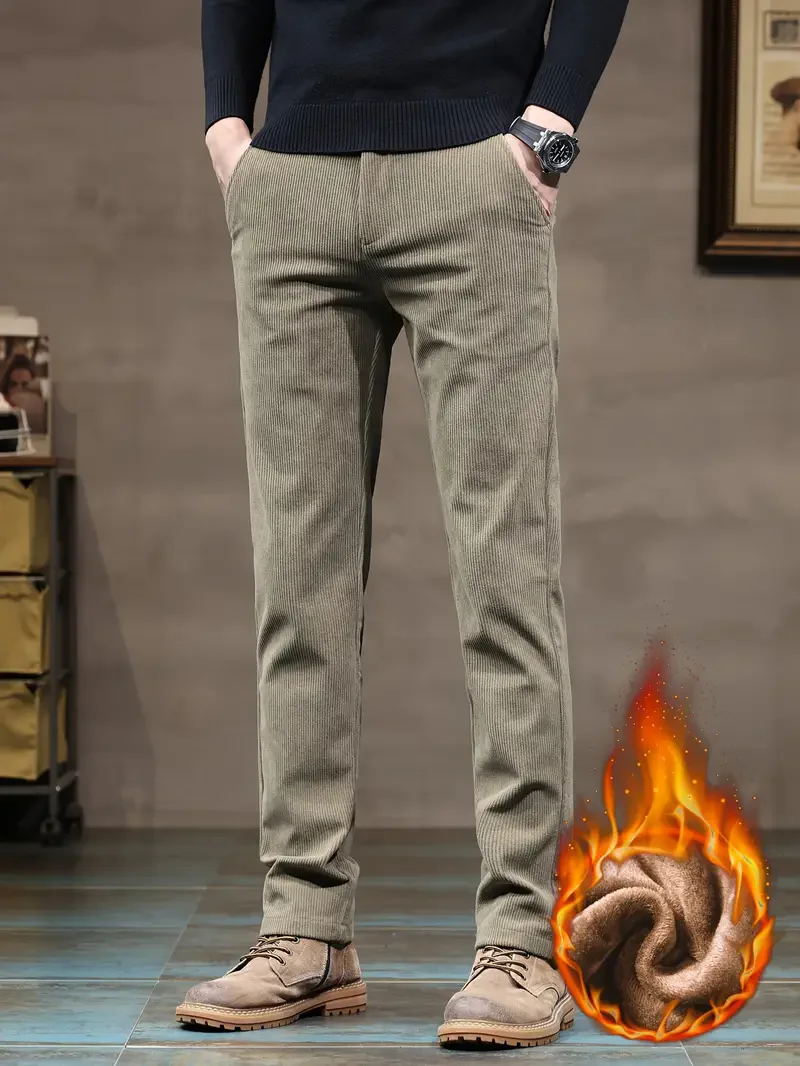 Winter New Men's Corduroy Fleece Casual Pants Warm Thick Classic Fashion Straight Plush Velvet Trousers Brand Clothing Male 2