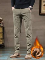 Winter New Men's Corduroy Fleece Casual Pants Warm Thick Classic Fashion Straight Plush Velvet Trousers Brand Clothing Male 2