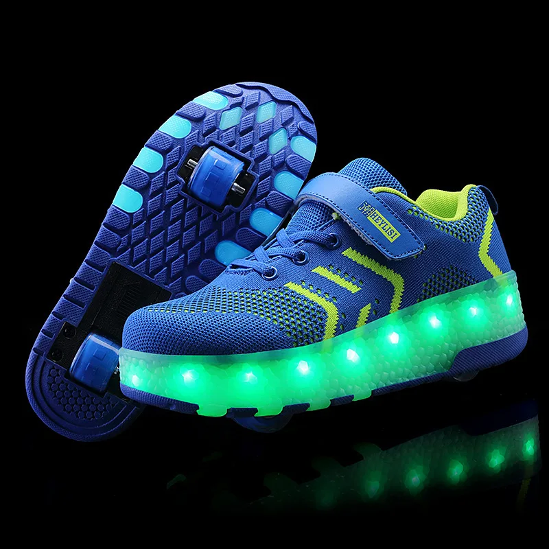 USB Charging LED Children Wheels Shoes Boys & Girls Sneakers Fashion Breathable Sports Casual Kids Roller Skates Size 28-40