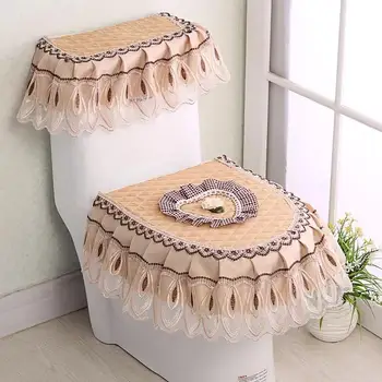 Bathroom Fashion Heart ShapeToilet Cover Dust Cover Fabric Three-piece Toilet Seat Dustproof Toilet Cover Accessories 2