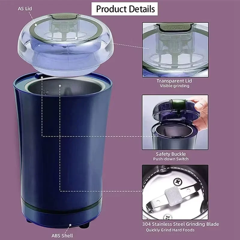 Electric Kitchen Cereal Chopper 6 Blade Coffee Grinder Portable Baby Food Maker Washable Coffee Bean Grinder Blender