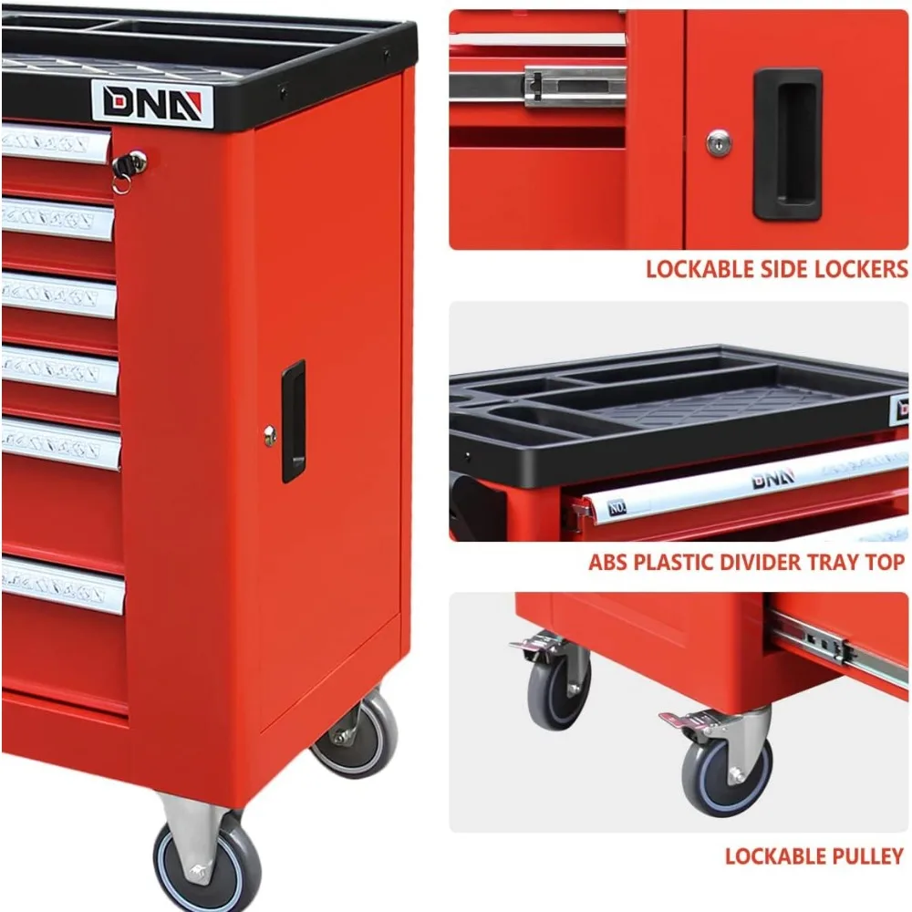 New Package DNA MOTORING 36" H X 30.5" W X 18" D Heavy Duty Lockable Slide Tool 6-Drawers Chest Rolling Tool Cart Cabinet with 5