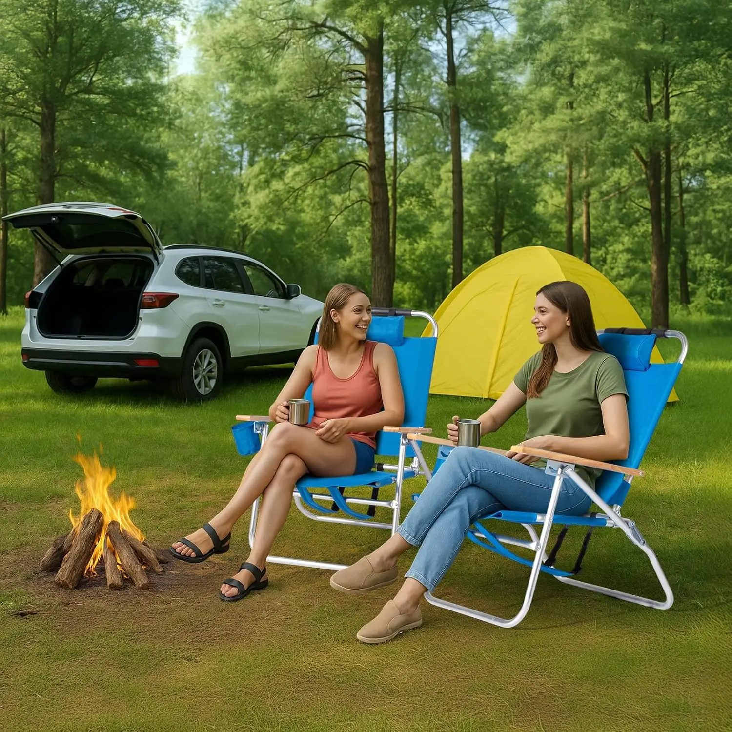 13" Aluminum Backpack Beach Chair – Tall Beach Chairs for Adults, Portable with Adjustable Straps, 3-Position Reclining