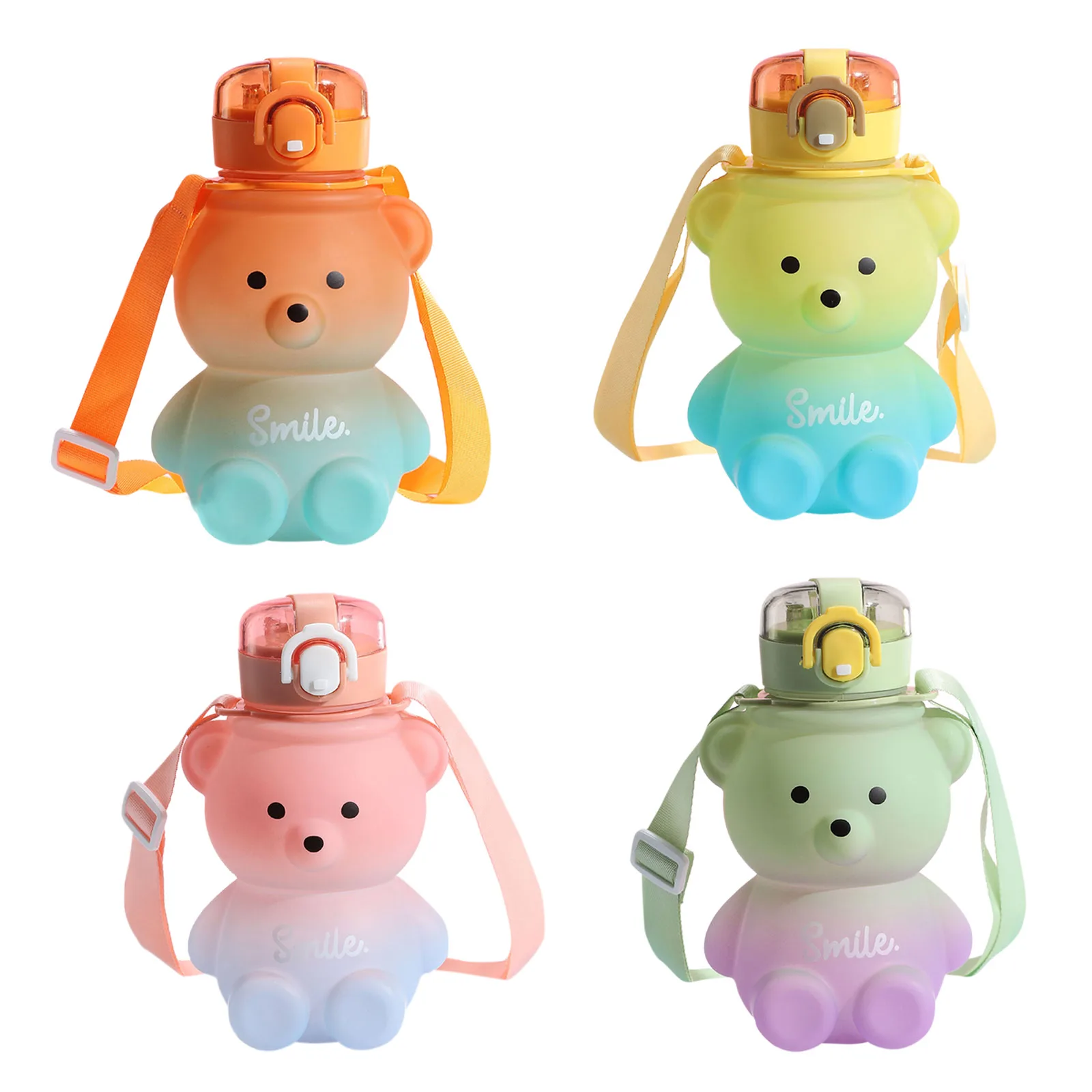 800ml Novelty Drinking Bottle Large Capacity Kawaii Bear Straw Bottle Leak-Proof Cute Gradient Colorful for Girls for Teens Kids