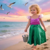 Robe de princesse sirène 2026 pour enfants, costumes de fête d'anniversaire, ensembles de vêtements d'été décontractés et mignons avec nœud pour filles, pour les vacances à la plage, pour 2-10 ans 3