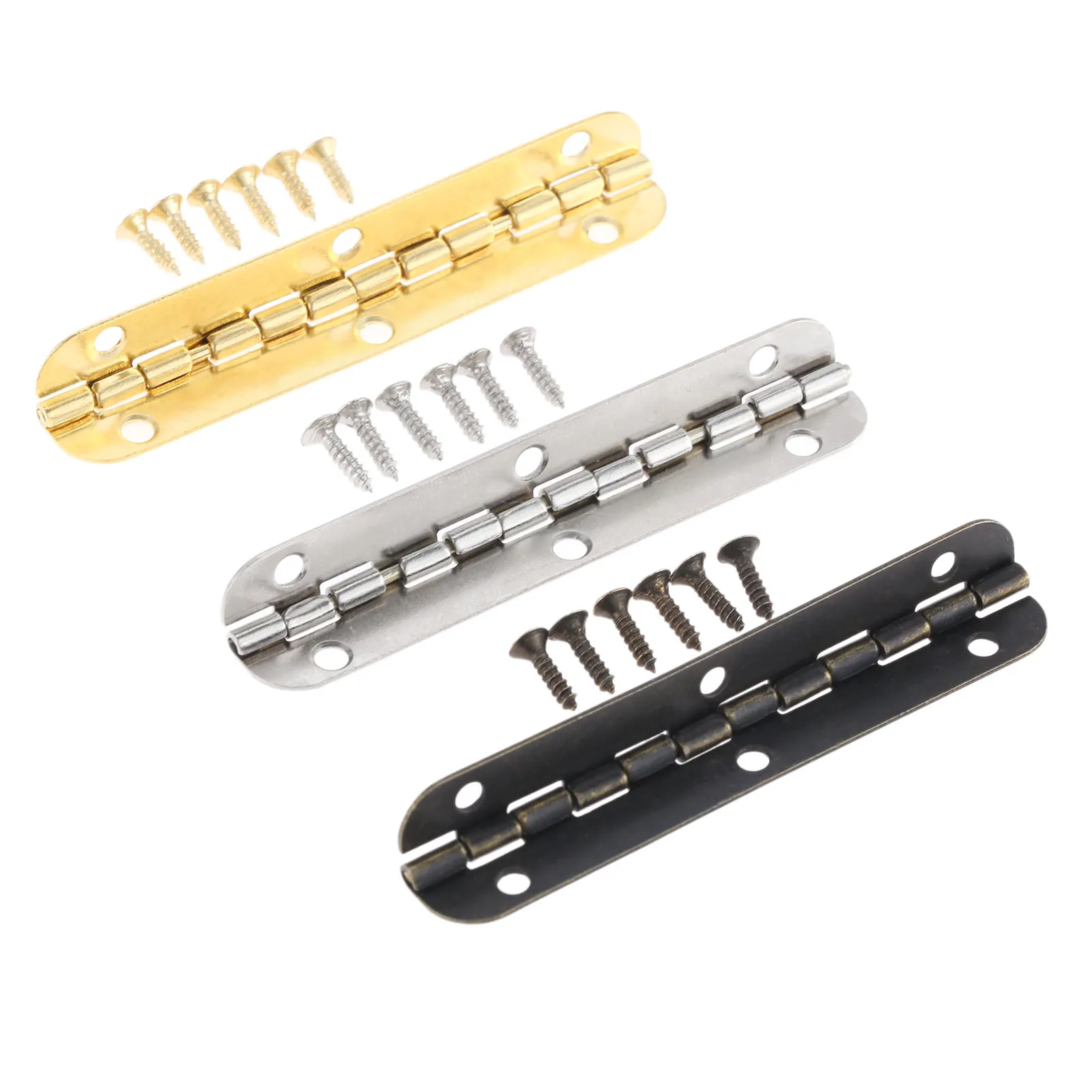 Hinges + 24 screw Rounded Long 6 Holes Silver/Antique bronze/Gold 65*15mm Retro Decor Chest Wood Jewelry Box 90/180 Degree 4pcs