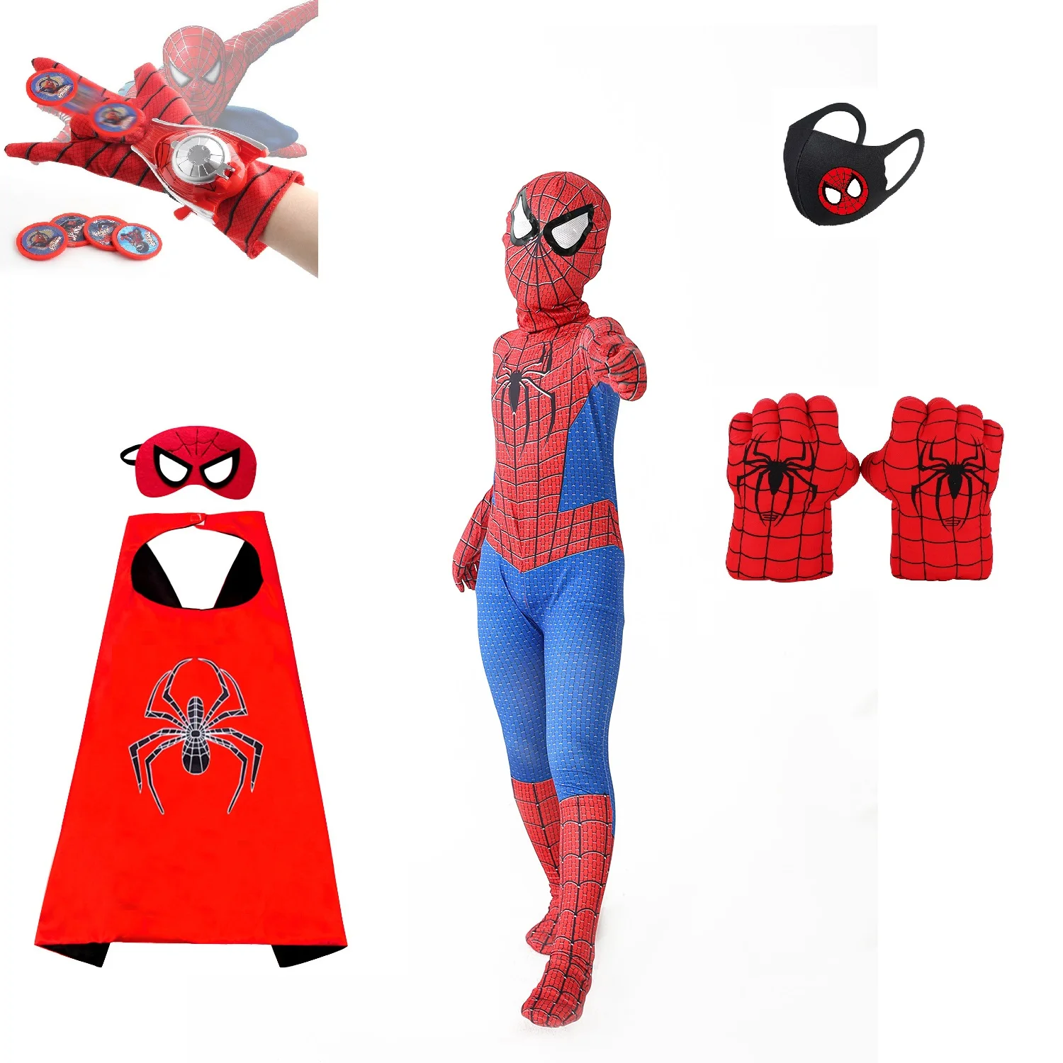 Disfraz de Spiderman para niños, máscara de guantes de brazos, catapulta,  capa Zentai para fiesta de Halloween| | - AliExpress