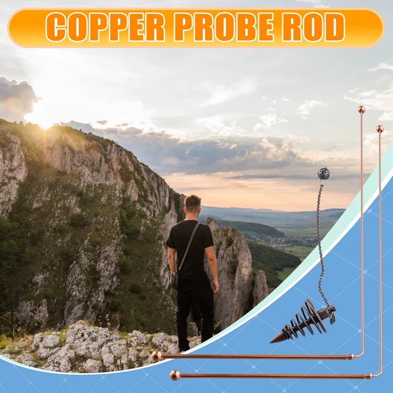 Dowsing Sticks Copper Dowsing Rods 99.9% Pure Copper 2PCS Divining Rods Energy Water Witching Detector With Pendulum Pendant