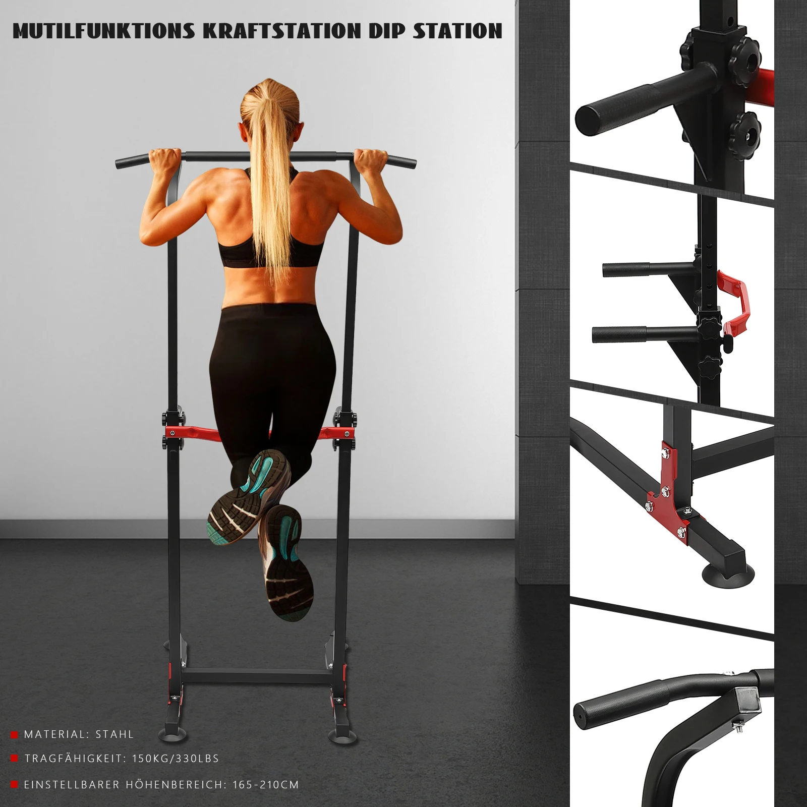 Tour de force multifonction station dips 150kg charge ajustable 10 niveaux barre traction station complète musculation