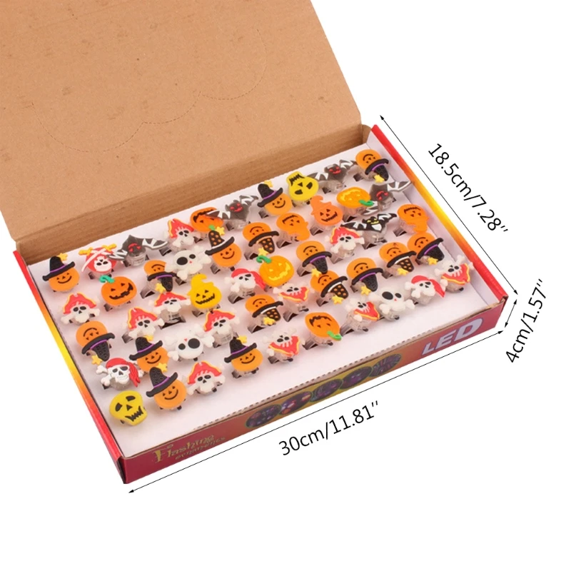 50 Pcs Halloween LED Bague Enfant, Bagues Enfants Anneaux Lumineux