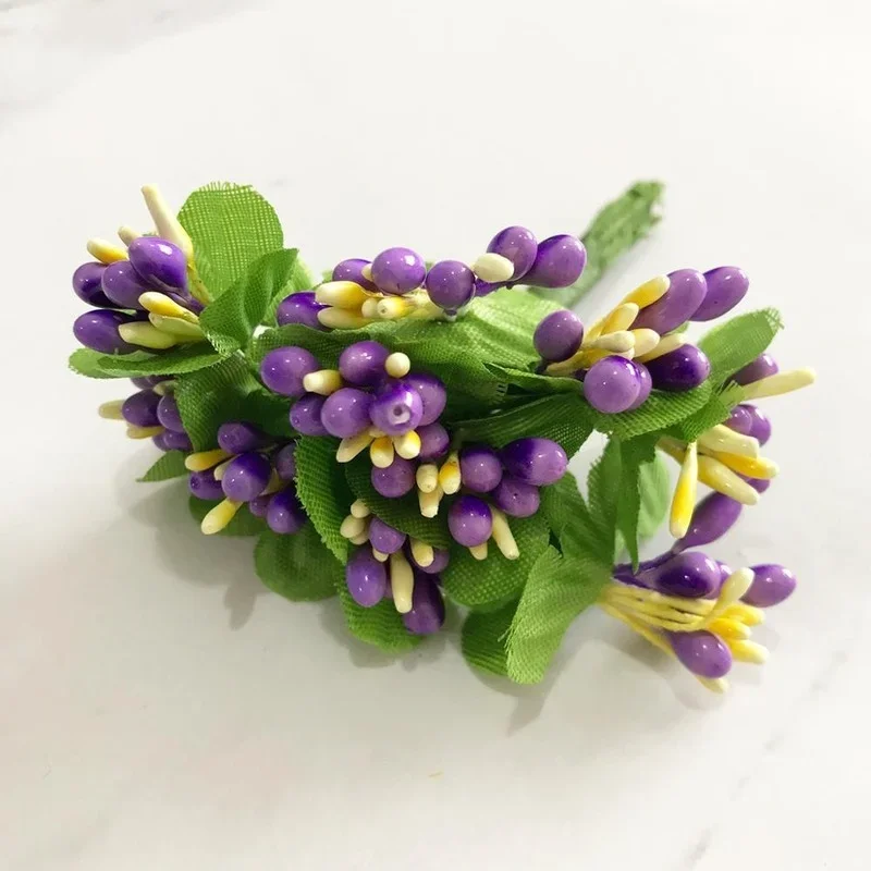6/8/10/12/50/70/90pcs Mix Purple Flower Cherry Stamen Berries Bundle DIY Christmas Wedding Cake Gift Box Wreaths Decor