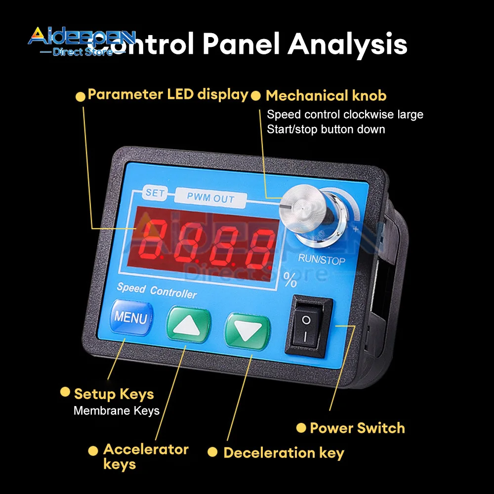 DC Motor Speed Controller Motor Speed Controller Speed Meter Electric Motor Speed Controller DC 6-55V 30A PWM DC Motor Governor Controller Motor Driver Speed Meter with Button+Knob Speed Control 12V 24V 36V 48V