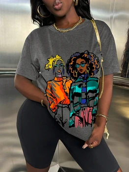Summer Women's T-shirt With Q-neck Loose And Breathable Fashionable Girl Print Trendy Street Style Casual Cotton Short Sleeved 1