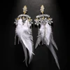 Stonefans New Feather Exaggerated Heart Earrings Dangle Bridal Wedding Designer Large Crystal Hanging Earrings Prom Jewelry Club 2