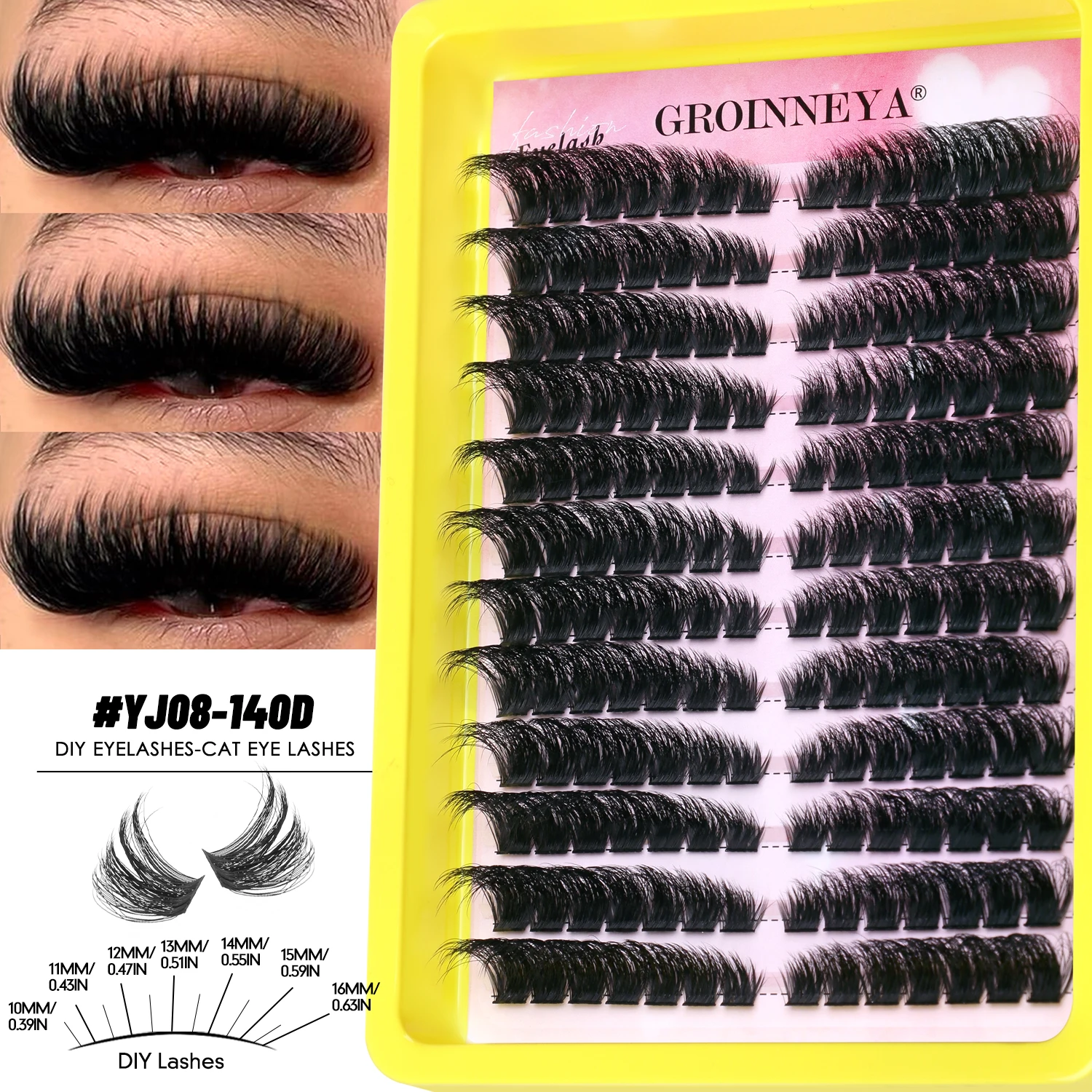GROINNEYA Lashes Clusters Fluffy Volume Lash Clusters Bottom Lashes Wispy Eyelashes DIY Lash Extension Individual Lashes