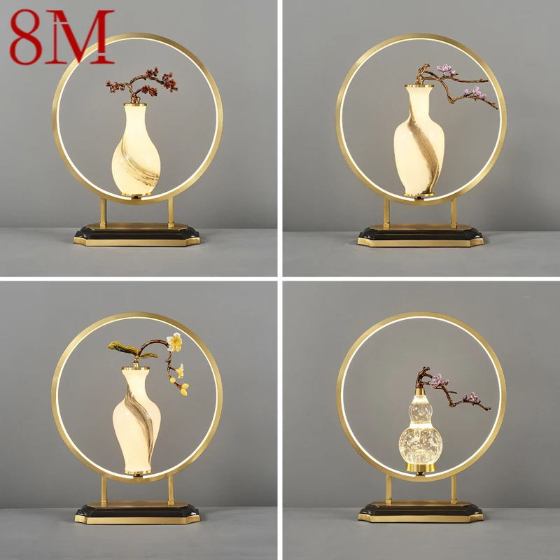 

8M Modern Chinese Table Lamp Creative Simple Brass LED Crystal Gourd Desk Light Decor for Hotel Living Room Bedside
