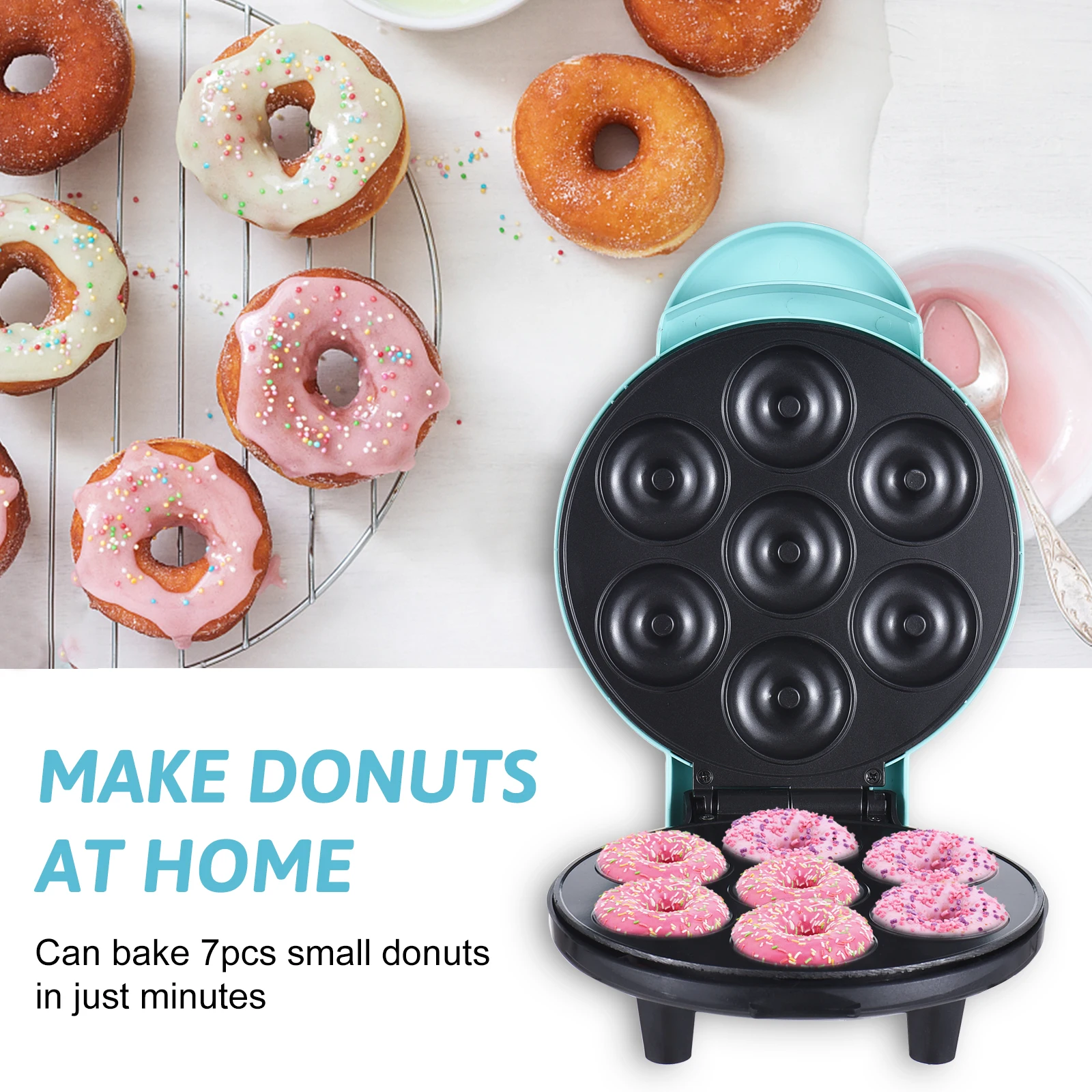 Dash Mini Donut Maker Machine Makes 7 Doughnuts 700W Double-sided Heating Non-stick Coating Electric Donut Maker Machine 5