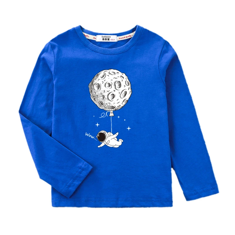 Boys Long Sleeved Shirt Astronaut Funny T-shirt Spring Autumn Cotton Clothes Kid Spaceman Fashion Tops 2
