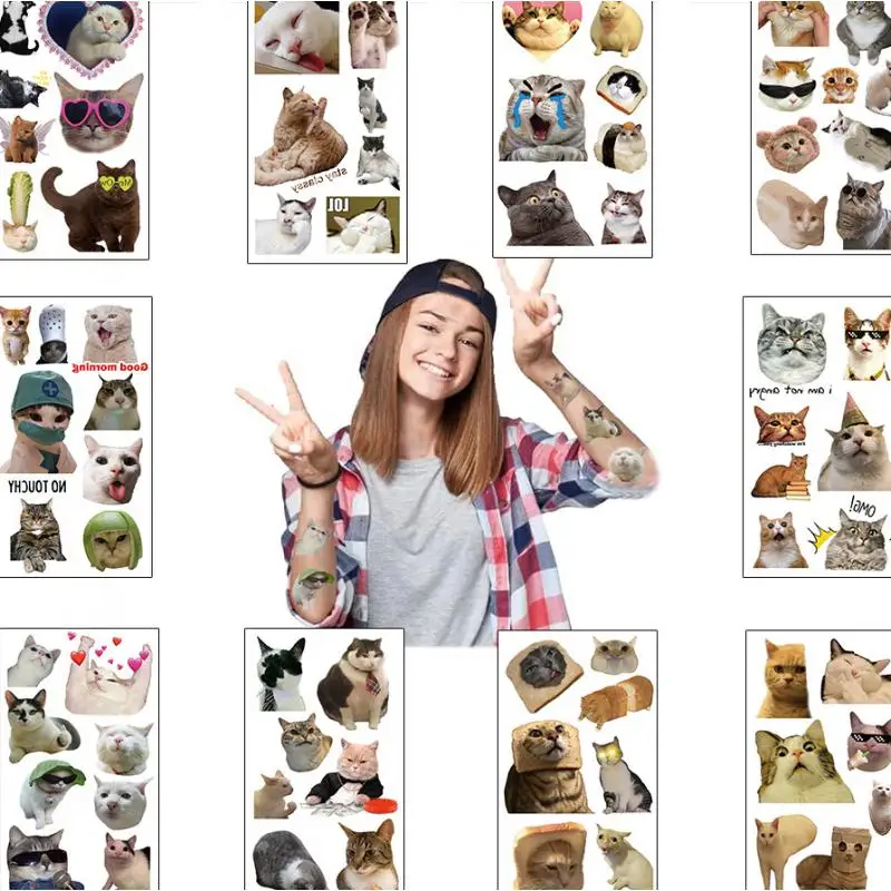 Tattoo Sticker Temporary Tattoos 10Pcs/set Kawaii Love Cat Temporary Tattoo Stickers Cute Cat Children Waterproof Tattoo For Kids Funny Birthday Gift