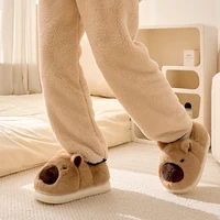 Plush Capybara Slippers Comfortable Slip-on House Shoes Non-Slip Fluffy Couple Slippers Furry Animal Slippers for Indoor Bedroom 1