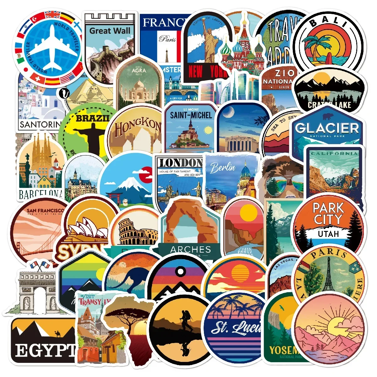 10/30/50pcs World City Outdoor Landmark Landscape Stickers Laptop Luggage Motorcycle Phone Car Guitar Waterproof Sticker Kid