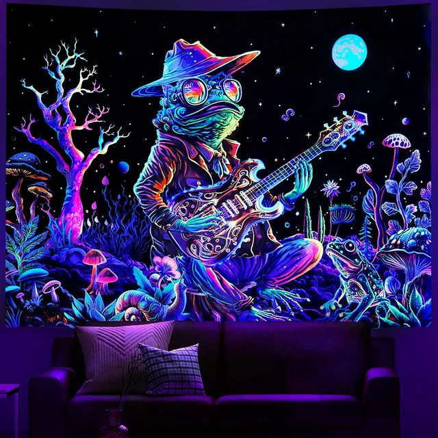 Tapisserie extraterrestre réactive UV à lumière noire, Hippie, hip hop, fluorescente, psychédélique, tenture murale d'astronaute, pour décoration de chambre à coucher 3