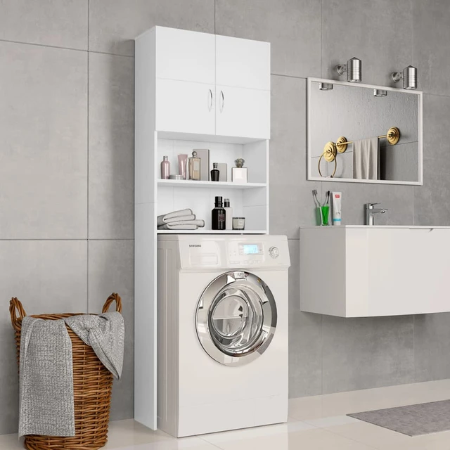 Armadio per lavatrice scaffale per lavatrice armadio ausiliario per WC a  doppia porta ripiani in piedi bianchi sopra WC WC - AliExpress