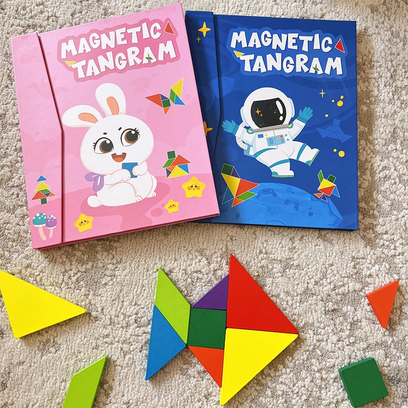 Puzzle Toys Wooden Puzzles Wooden Toys Magnetic Puzzle Toys Board Game Toys Wooden Jigsaw Magnetic Tangram 3D Puzzle Book Educational Toys Children Montessori learning Intelligence Games kids Gifts